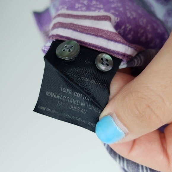 Ted Baker London Purple Striped Mixed Print Collared Button Up Shirt Men's 42 - Picture 8 of 11